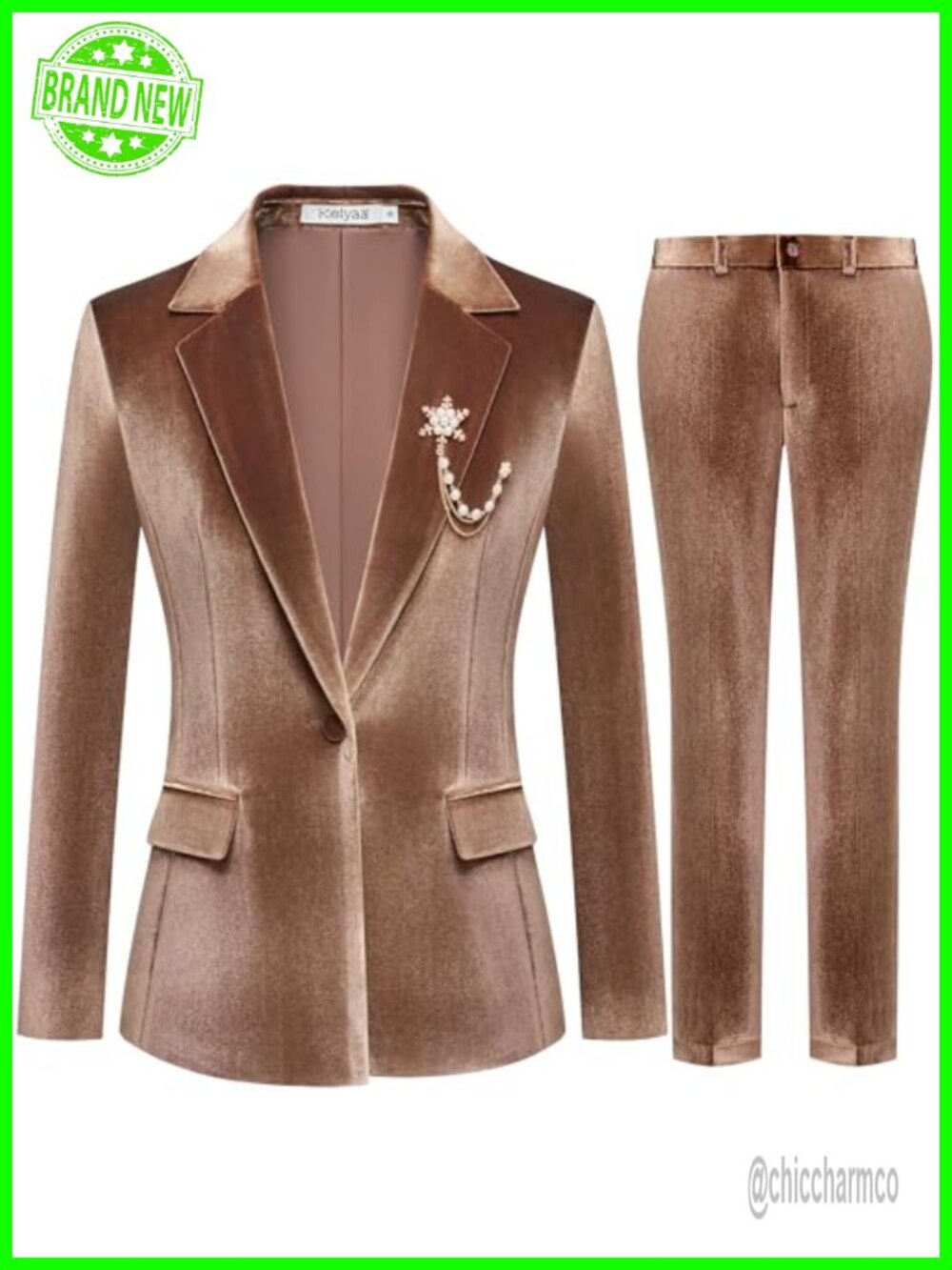 Velvet 2 Piece Suit Set Blazer & Pants Dressy Tuxedo Business Formal